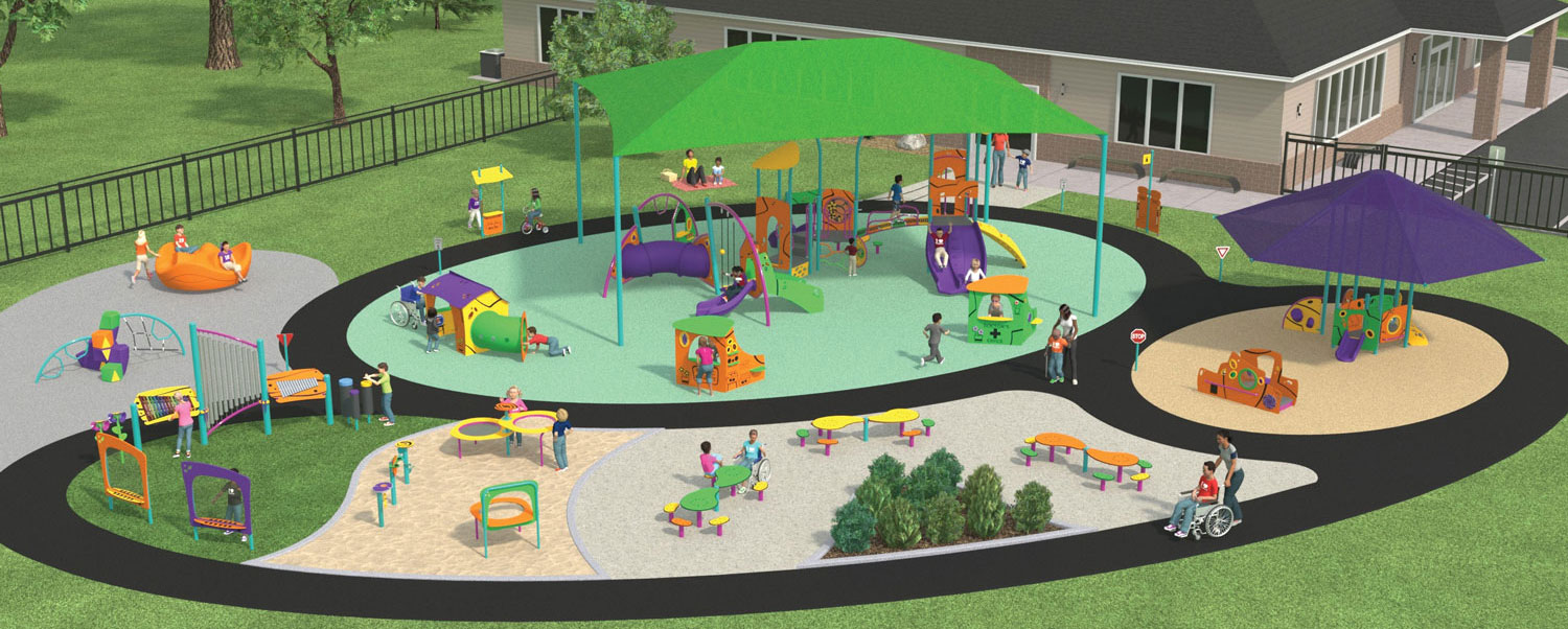 Playground design idea- create a trike path around this preschool playground play areas